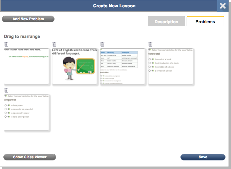 Create New Lesson screen
