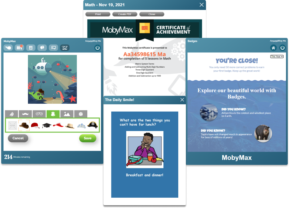 MobyMax built-in motivation features